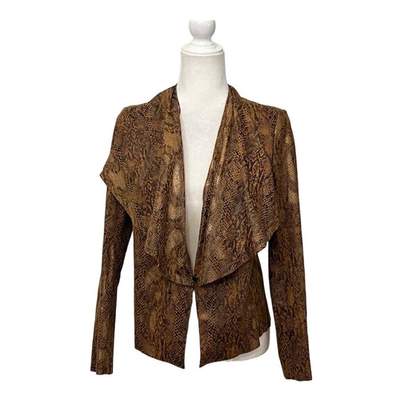 Zara Women's Snake Print Faux Leather Open Front Jacket Brown Medium - Picture 2 of 10